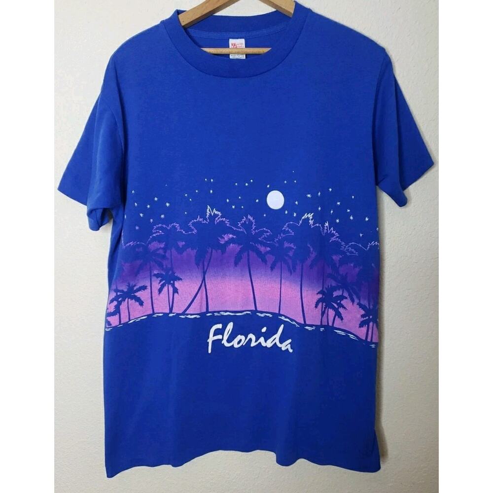 True Vintage 70s 80s LARGE FLORIDA Tourist TShirt ALL OVER PRINT Textile Prints